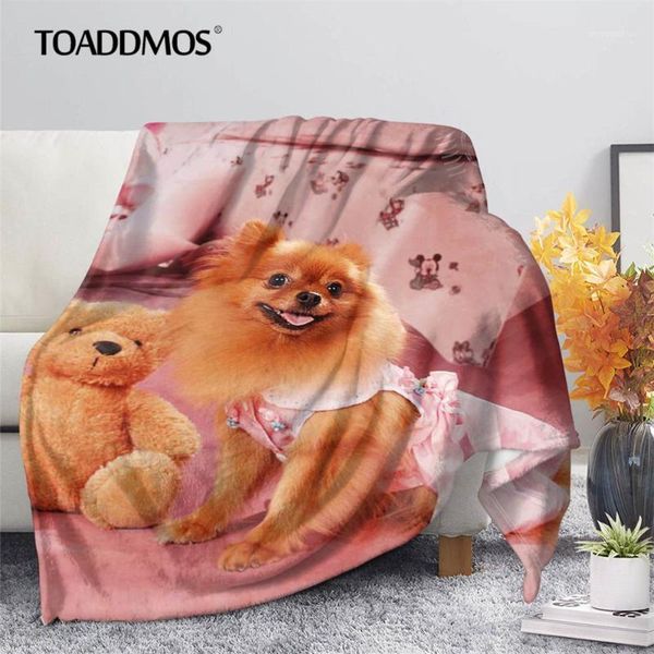 

toaddmos fleece blanket cute animal pomeranian pattern warm soft bedroom sofa fall throw blanket for kids travel nap quilt1