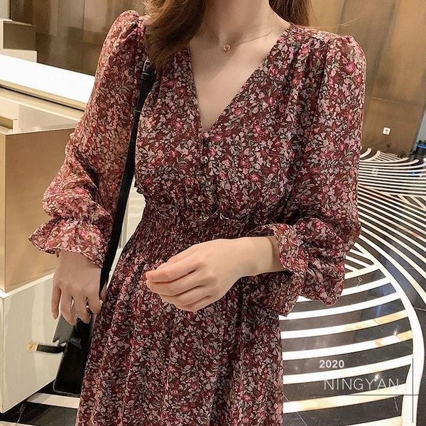 

spring spring and autumn flower skirt winter and autumn winter dress 2020 young mature gentle hepburn style french first love super fairy mo, Black;gray