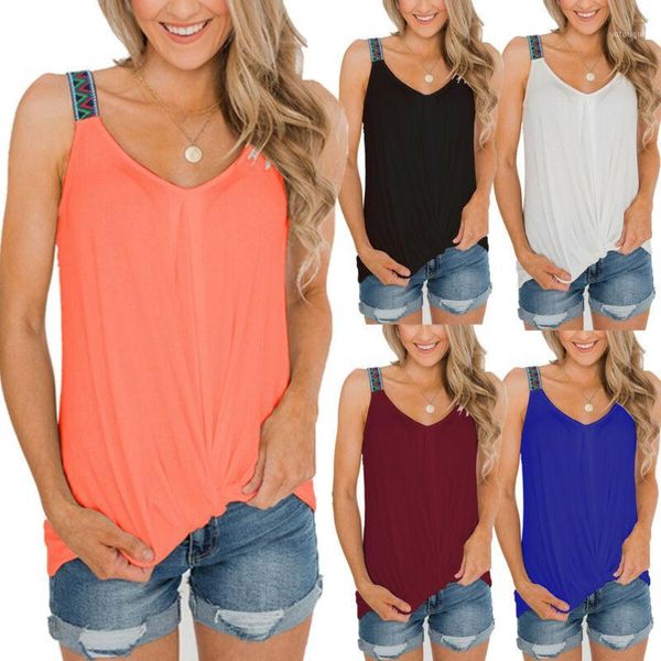 

women lady v-neck vest summer loose casual sleeveless tank t-shirt blouse1, White
