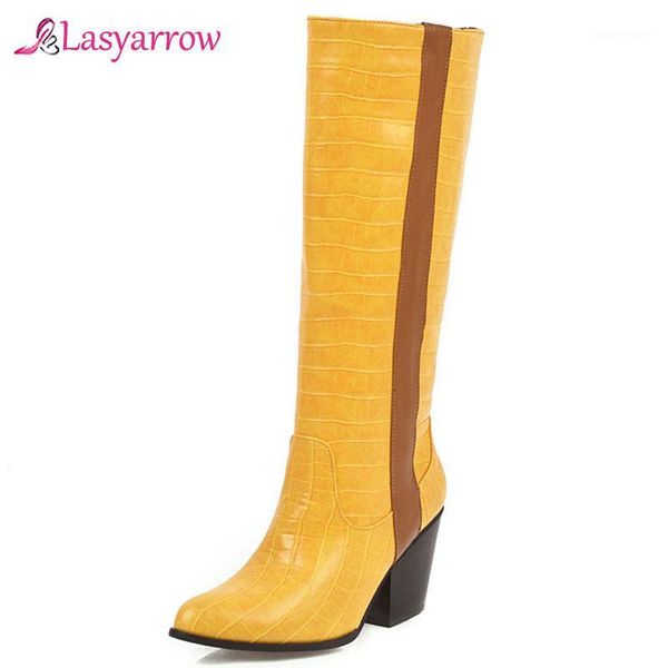 

boots lasyarrow plus size fashion block high heel western cowboy woman yellow blue black knight long winter female shoes1