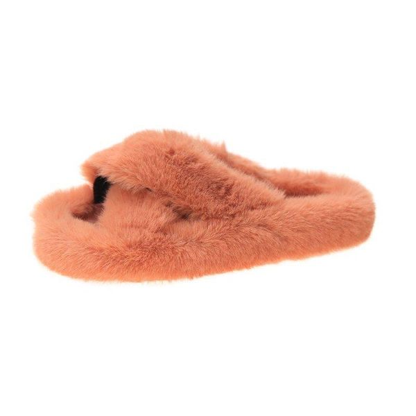 

women slippers winter warm shoes woman slip on flats slides home female faux fur comfortable non slip slippers plus size 35-42, Black