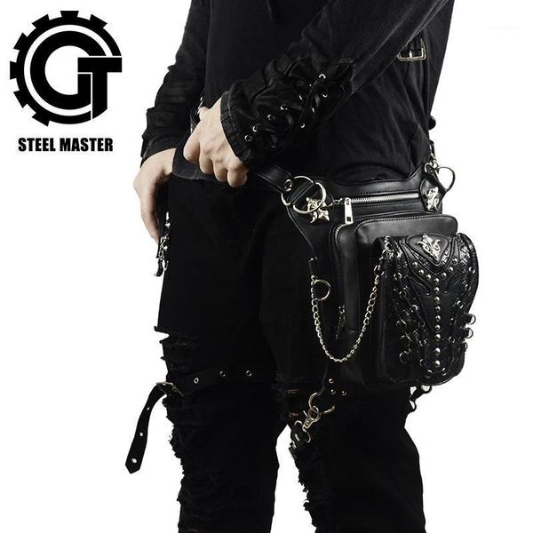 

fashion cool steampunk waist bags for women men punk style retro leather fanny packs vintage multi-function leg bag holster bags1