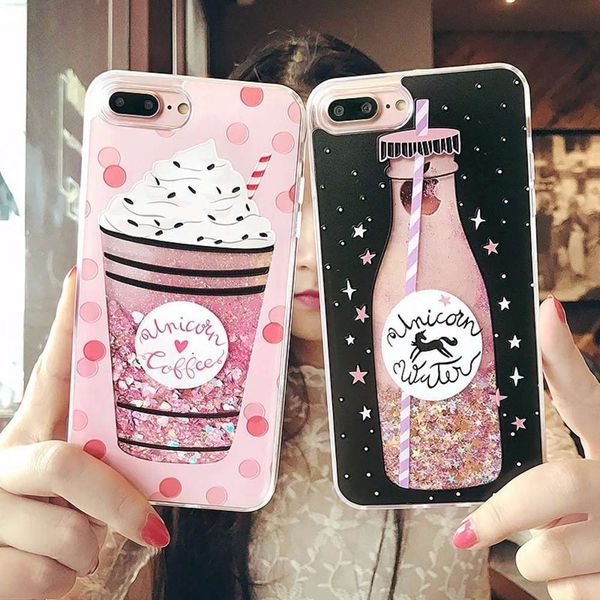 

bright liquid quicksand cover vip 6s 7 8 plus x, dynamic phone back cover with purple luxury bottle and cartoon girl