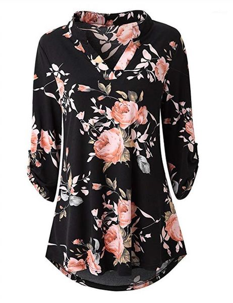 

2021 women vintage floral blouse casual chic shirt chemise office work shirts blusas feminina ladies plus size 2xl b6416c1, White