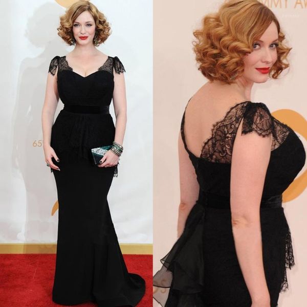 

bewitching looking women square neck beautiful sleeve patchwork lace satin elegant black mermaid evening dresses plus size1, White;black