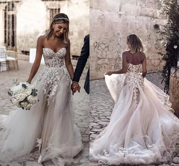 BOHO A -LINE Abito da sposa con appliques floreali 3D - abito da sposa in stile country estivo