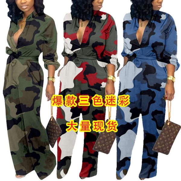 

women's winter autumn fashion casual and camouflage printed jumpsuit, Black;gray