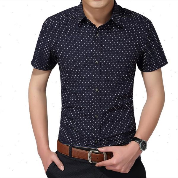 

2021 summer new fashion brand clothing men short sleeve polka dot slim fit shirt 100% cotton casual shirts men  5xl, White;black
