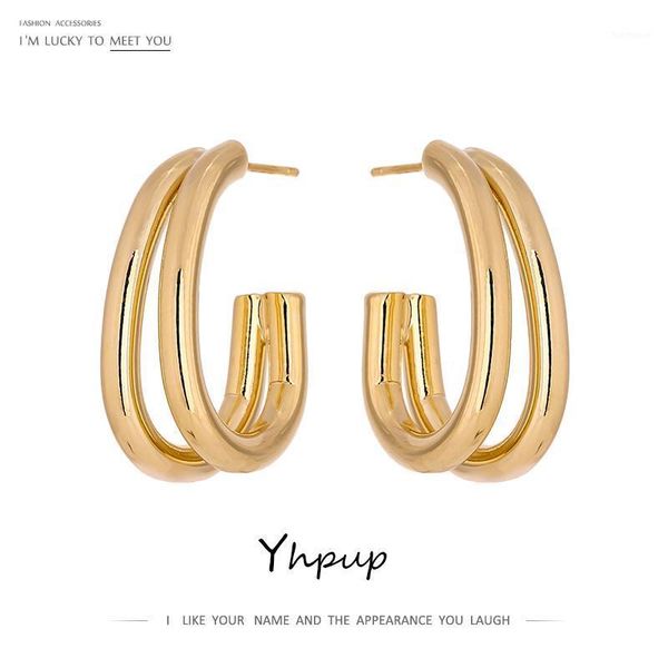 

yhpup statement golden metal texture geometric stud earrings fashion copper gold plated earrings jewelry orecchini donna1, Golden;silver