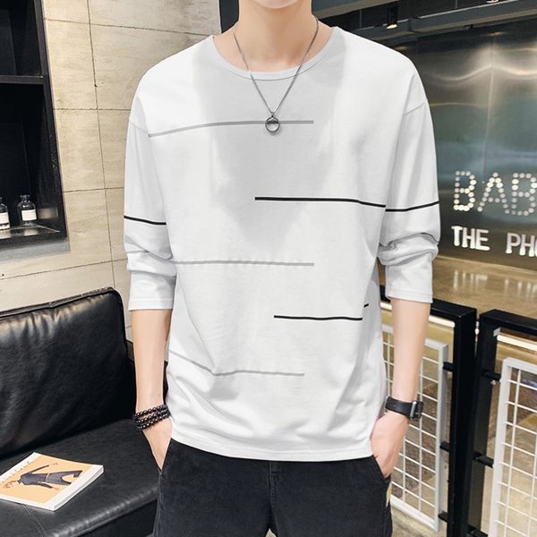 

long sleeve t-shirt underpantsunderpants round neck autumn and winter trend men's wear youth striped slim bottomed t-shirt for men&#039, Blue