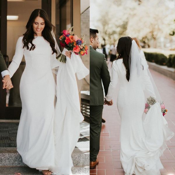 

country mermaid wedding dresses plus size jewel neck long sleeves bridal gowns beach zipper back floor length wedding dress2296, White