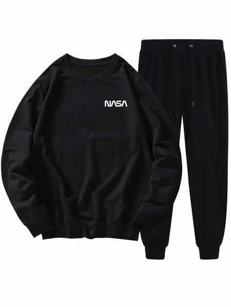 

men letter & galaxy print sweatshirt & sweatpants w1uq#, Gray