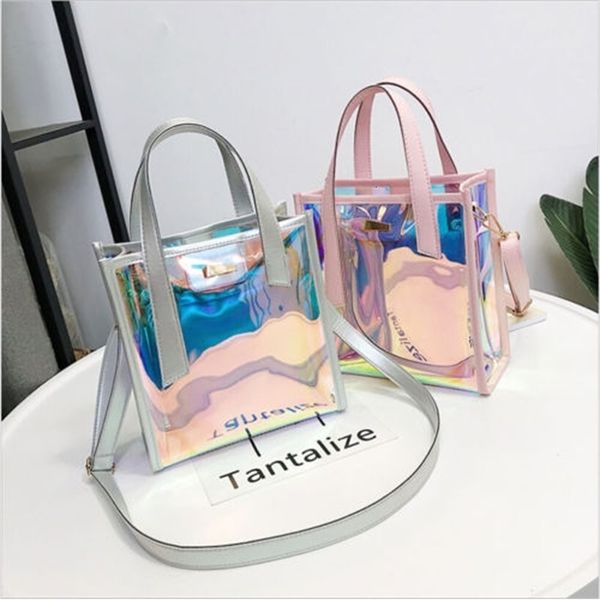 

holographic laser messenger bags jelly rainbow hologram transparent handbag for women composite ladies shoulder bag
