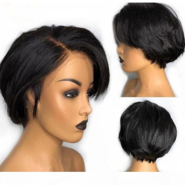 

pixie cut wig 13x4 lace front short bob wig natural brazilian remy human hair pixie wig for black women, Black;brown