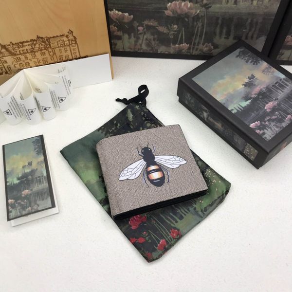 

canvas/genuinel leather bee short mens wallet with box luxurys designers wallet womens wallet purse credit card holder 90, Red;black