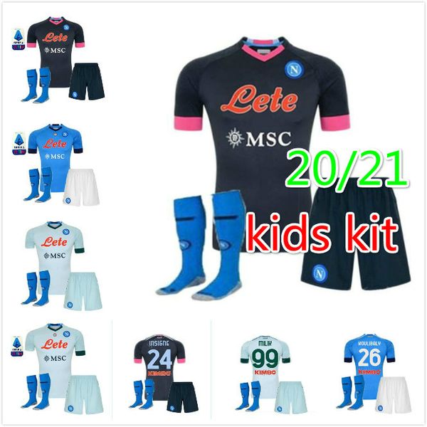 

дети комплект napoli футбол джерси naples футболка 2020 2021 koulibaly camiseta де futbol insigne милик maillots h.lozano мертенс джерси, Black;yellow