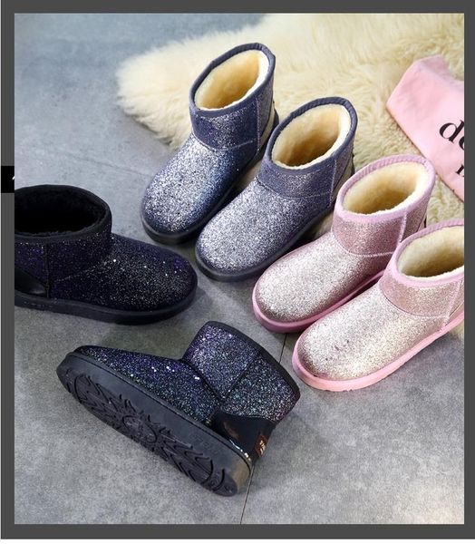 

2020 new winter snow boots sequins classic women short boots fashion women's shoes thick cotton, Black