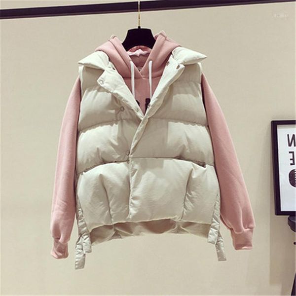 

2021 cotton winter vest women thick warm coat women's vest turn-down collar solid coat padded jacket female outerwear xa3711, Black;white