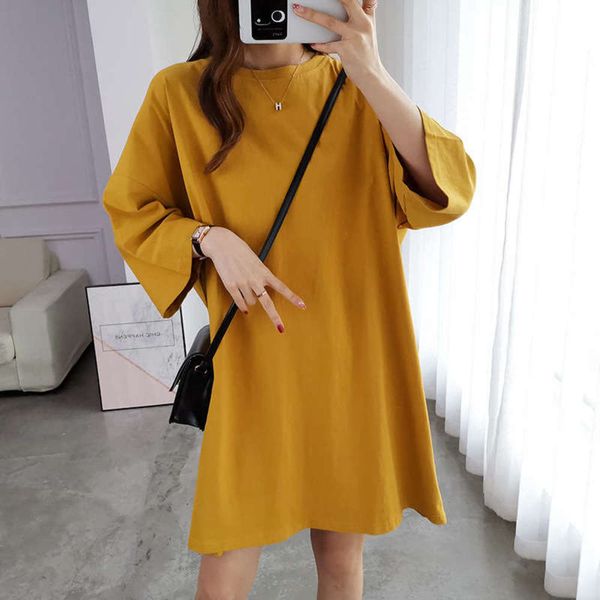 

oversized bf european underclothing missing style half sleeve long women's medium length cotton t-shirt skirt, Black;gray