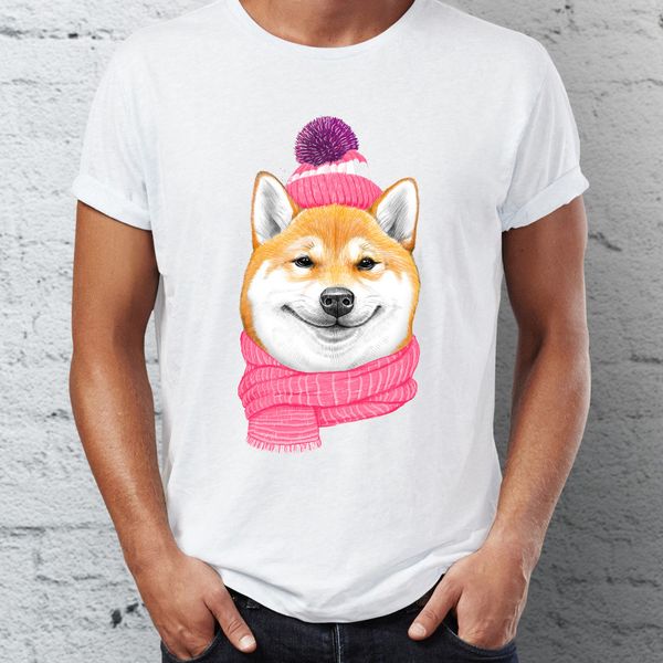 

men's t shirt shiba inu dog doge wearing for winter awesome animals tee sport hooded sweatshirt hoodie