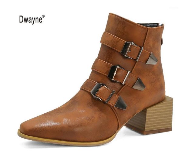 

boots ankle women 2021 winter short plush metal buckle zipper square heel black pu leather female punk casual size eu34-461