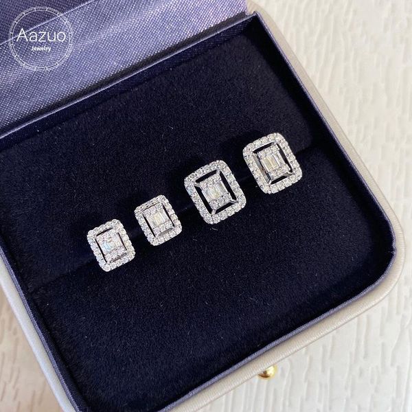 

stud aazuo 18k pure white gold fine jewelry real diamond square shape earring upscale trendy classic party sell, Golden;silver