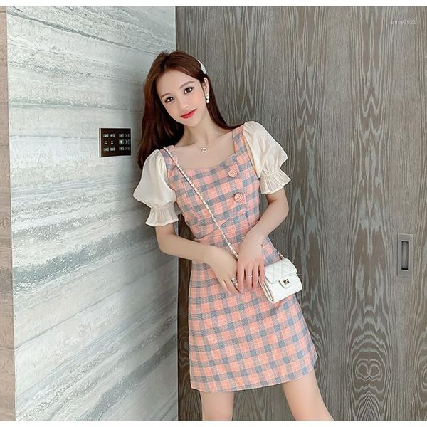 

casual dresses vestido de festa linen cotton o-neck vestidos mujer dress zanzea women summer 2021 korean plaid short sleeve1, Black;gray