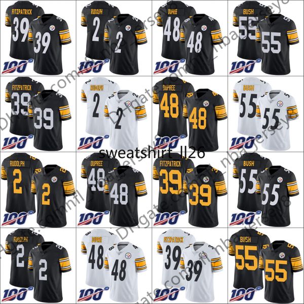 

men #2 mason rudolph pittsburgh 48 bud dupree steelers nfc 39 minkah fitzpatrick 55 devin bush women youth 100th jersey, Black;red