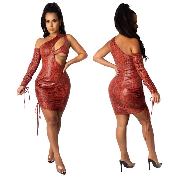 

snakeskin pattern womens dresses summer hollow out bandage slim long sleeve casual women designer dress, Black;gray