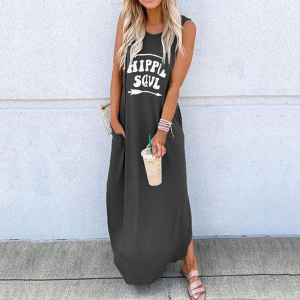 

new women summer dress vintage printed casual daliy boho long maxi dress female boho loose dress plus size vestidos, Black;gray