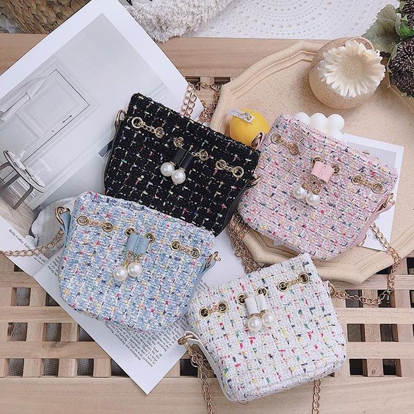 

purse raged sheep 2021 children's handbag girls pearl bucket bag coin purses cute kids single shoulder messenger princess bags, White