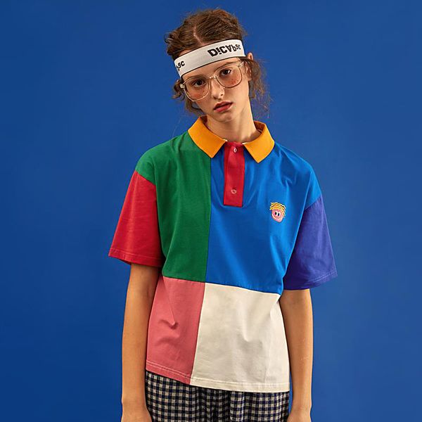 

High Quality Cotton Poloshirt Original Design Casual Summer New Women POLO Shirt Spell Color Embroidery Shirt Tops Short Sleeve