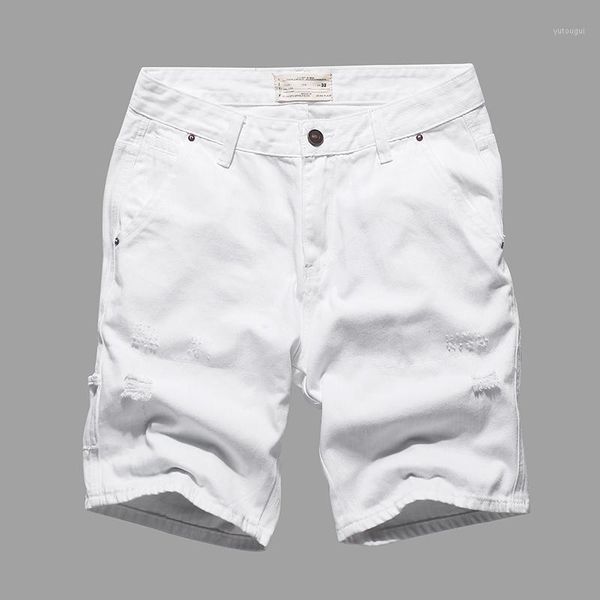 

2020 summer new men's short ripped jeans fashion casual retro elastic denim shorts male brand clothes size k8031, White;black