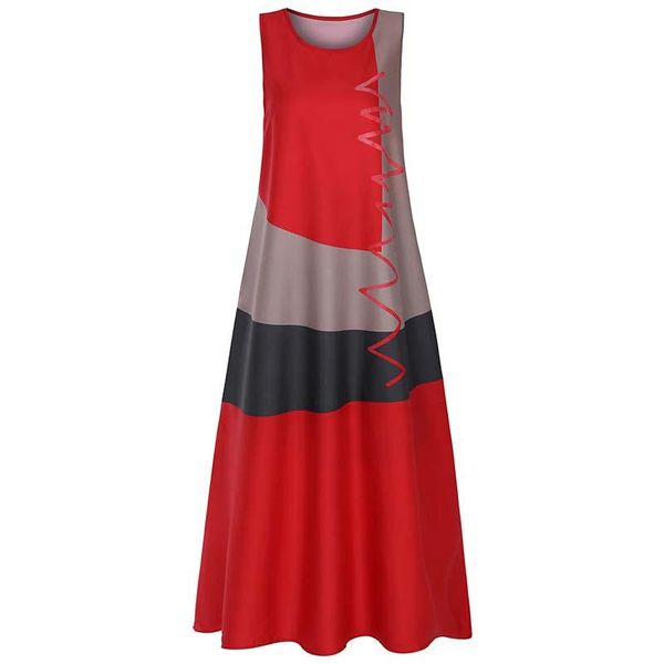 

casual dresses 2021 women retro summer boho sleeveless maxi dress ladies holiday print sundress plus size beachwear vacation, Black;gray