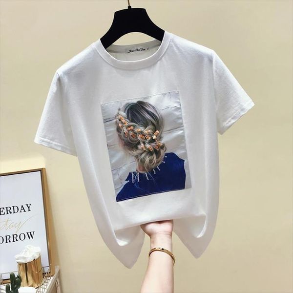 

korea style fashion t shirt women cotton short sleeve appliques white tshirt women summer black tee shirt 2020