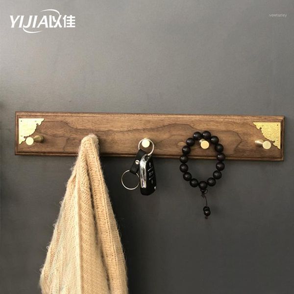 

hooks & rails multi-function brass hook hanging key black walnut wood home coat decorative1