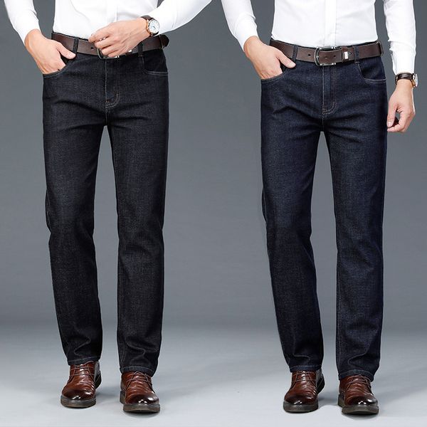 

2021 new autumn newly fashion men jeans black blue casual business denim long pants homme elastic stretch vintage designer smart trousers rn