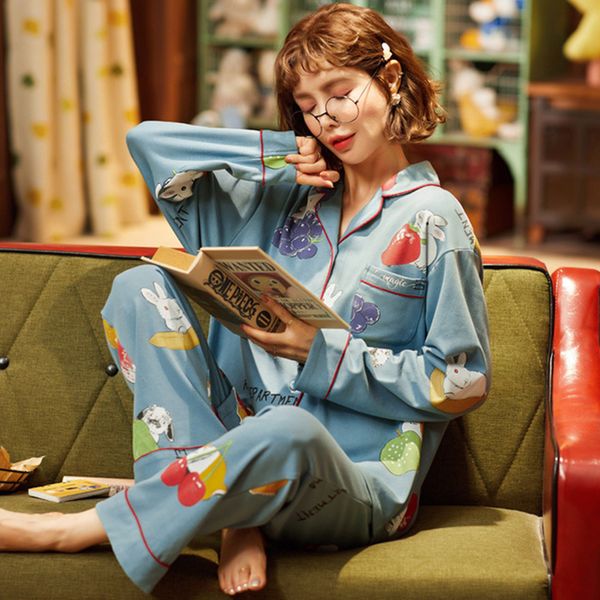 

2021 new plus size women autumn spring sleepwear printing pajamas sets female style down collar long sleeve nightwear women's 89u2, Black;red