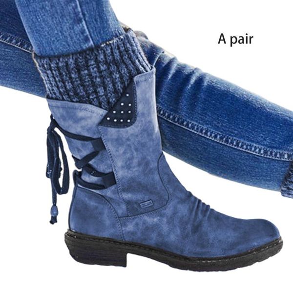 

women knitting patchwork faux leather boots zipper lace-up flat heel booties 517d, Black