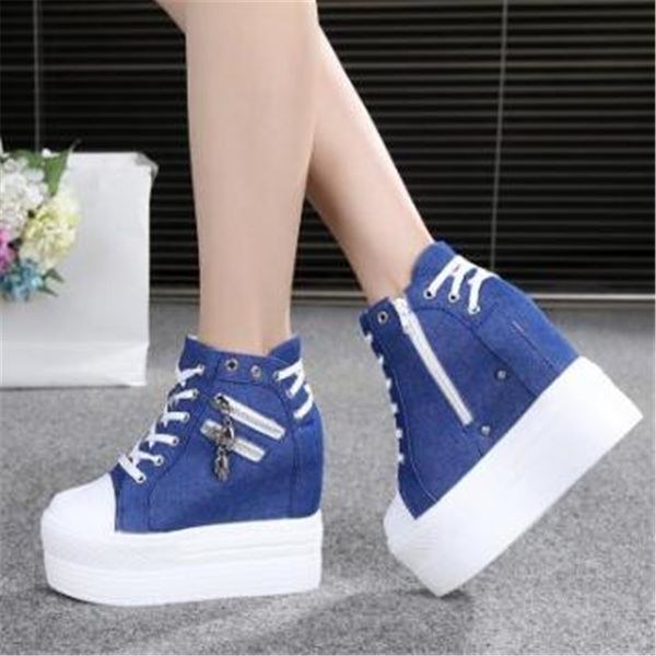 

spring 2021 new fall denim women canvas shoes classic ladies growing height student zapatos boots mujer blbx, Black