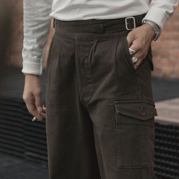

bronson brithsh army corduroy gurkha pants vintage men clothing pleated trousers 201109, Black