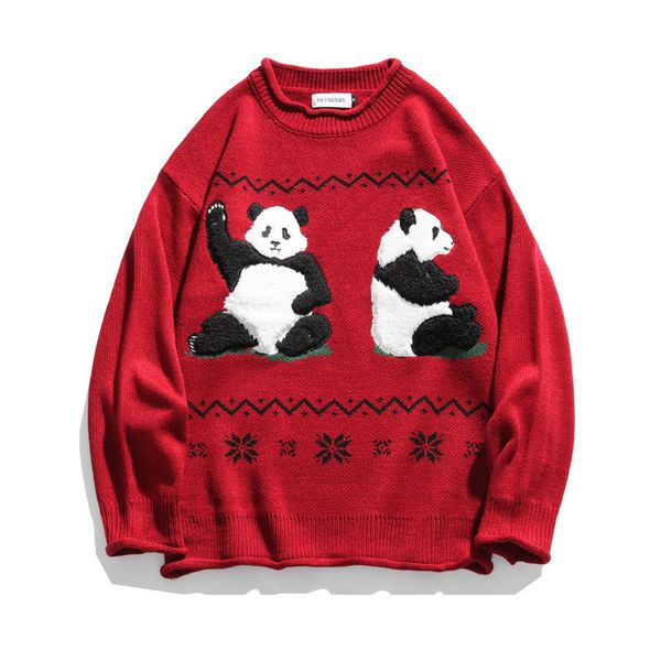 

2021 red panda non-mainstream lovers all-female and male all-match jumper autumn hong kong flavor sweater zqyb, White;black