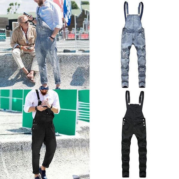 

2021 fashion casual losse pocket overalls comfortable denim jumpsuits bib pants plus big size jeans men black y, Blue