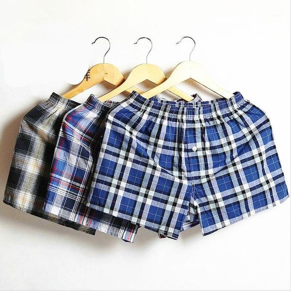 

3pcs/lot plaid mens boxer shorts men underwear cotton boxers home underwear male family loose shorts large men's loose panties1, Black;white