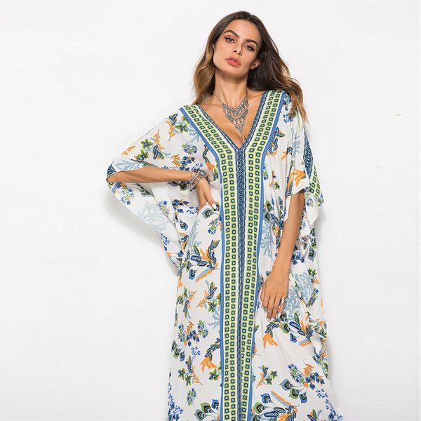 

2021 new fashion summer maxi dressed in floral printed bohemian dress casual ladies robes 4okr, Black;gray