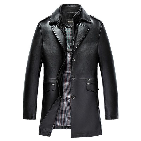 

men's artificial leather long style jacket colour black male pu faux coat button lengthen size m  xl 2xl 3xl, Black;brown