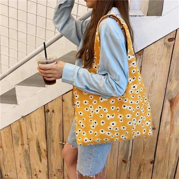 

сладкий цветок вельвет холст сумка для женщин девушек цветочной корзины повседневного эко сумка tote daisy lady многоразового travel bag