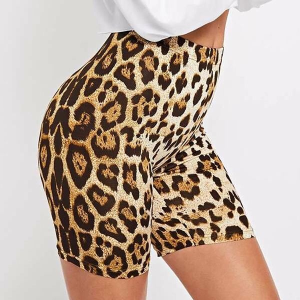 

women fashion leopard yoga shorts quick dry basic slip bike fitness shorts compression workout leggings running pants #4, White;red