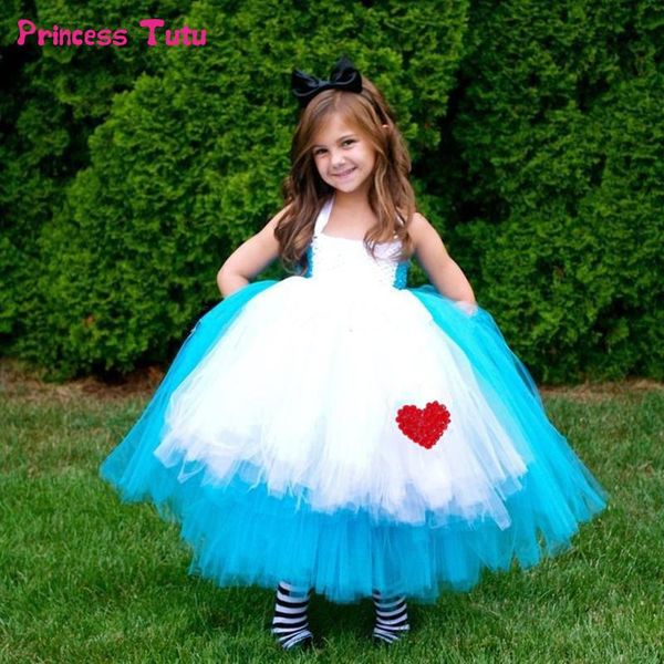 

princess alice dress blue baby girl cosplay alice in wonderland tutu dress children kids halloween party costumes, Red;yellow