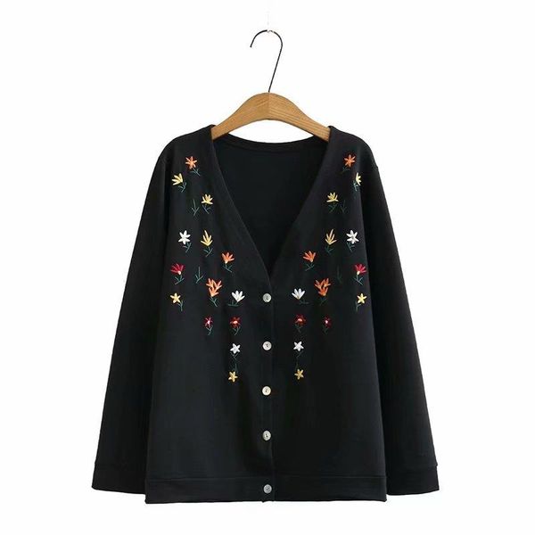 

plus size v neck cotton embroidery cardigan women loose sweaters 2021 new spring winter casual ladies sweater jacket female, White